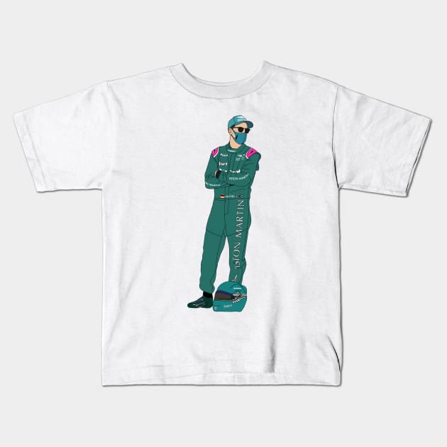Sebastian Vettel- Arms Crossed Kids T-Shirt by crashstappen